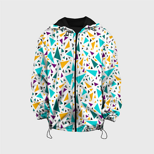 Детская куртка Бирюзовые желтые треугольники на белом / 3D-Черный – фото 1