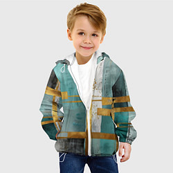 Куртка с капюшоном детская Узоры акварелью бирюзового и золотого цвета, цвет: 3D-белый — фото 2