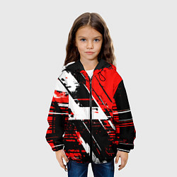 Куртка с капюшоном детская Diagonal black and white stripes on a red backgrou, цвет: 3D-черный — фото 2