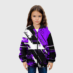 Куртка с капюшоном детская Diagonal black and white stripes on a purple backg, цвет: 3D-черный — фото 2