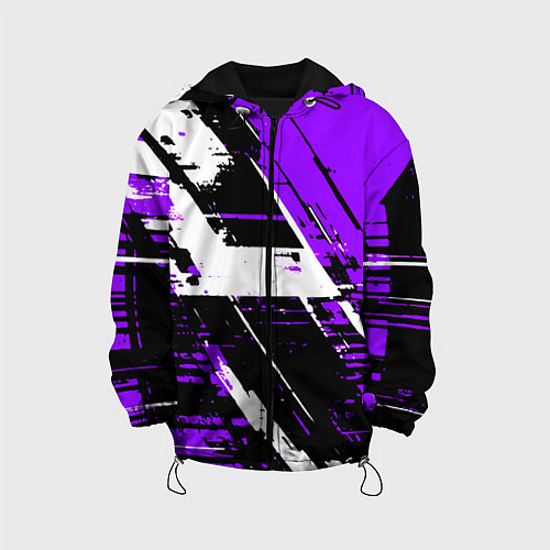 Детская куртка Diagonal black and white stripes on a purple backg / 3D-Черный – фото 1