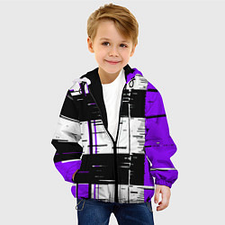 Куртка с капюшоном детская Чёрные и фиолетовые полосы на белом фоне, цвет: 3D-черный — фото 2