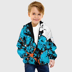 Куртка с капюшоном детская Оранжево-голубая абстракция на белом фоне, цвет: 3D-черный — фото 2