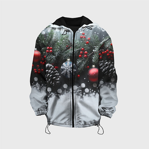 Детская куртка Елочные игрушки и снег / 3D-Черный – фото 1