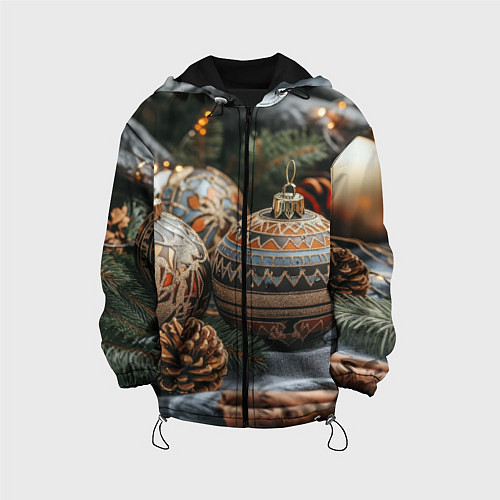 Детская куртка Новогодние шары и шишки / 3D-Черный – фото 1