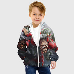 Куртка с капюшоном детская Новогодние украшения на ветках, цвет: 3D-белый — фото 2