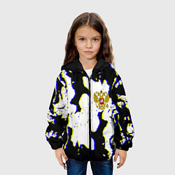 Куртка с капюшоном детская Россия герб глитч, цвет: 3D-черный — фото 2