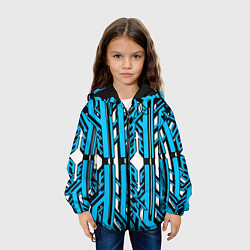 Куртка с капюшоном детская Чёрно-синие техно полосы на белом фоне, цвет: 3D-черный — фото 2