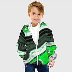 Куртка с капюшоном детская Волнистые горизонтальные чёрно-зелёные полосы на б, цвет: 3D-белый — фото 2