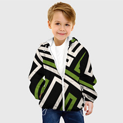Куртка с капюшоном детская Прямоугольники по диагонали-зеленый, черный, цвет: 3D-белый — фото 2