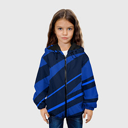 Куртка с капюшоном детская Тёмный синий абстракция полосы, цвет: 3D-черный — фото 2