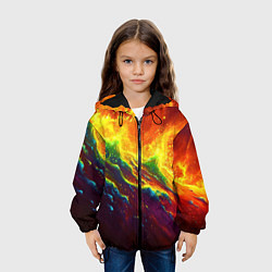 Куртка с капюшоном детская Абстрактные волны с огнем, цвет: 3D-черный — фото 2