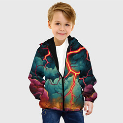 Куртка с капюшоном детская Молнии в виде разлома, цвет: 3D-черный — фото 2