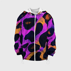 Куртка с капюшоном детская Неоновый леопардовый узор, цвет: 3D-белый