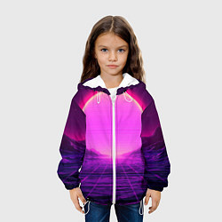 Куртка с капюшоном детская Синтвейв ретровейв неоновый узор и солнце, цвет: 3D-белый — фото 2