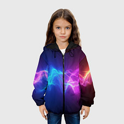 Куртка с капюшоном детская Звуковая волна неоновый узор, цвет: 3D-черный — фото 2