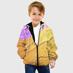 Куртка с капюшоном детская Фиолетово-золотая текстура с блестяшками, цвет: 3D-черный — фото 2