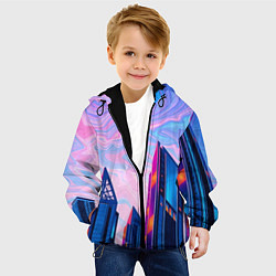 Куртка с капюшоном детская Абстракция с небоскребами, цвет: 3D-черный — фото 2