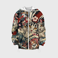 Куртка с капюшоном детская Котики и рыбки в сакуре, цвет: 3D-белый