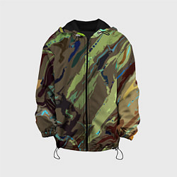 Куртка с капюшоном детская Абстракция тон хаки, цвет: 3D-черный