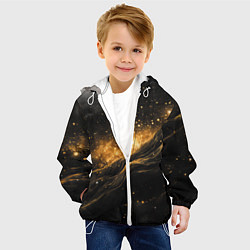 Куртка с капюшоном детская Золотистое сияние на черной текстуре, цвет: 3D-белый — фото 2