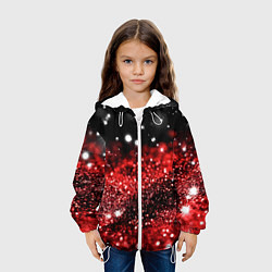 Куртка с капюшоном детская Красно-черная блестящая текстура, цвет: 3D-белый — фото 2