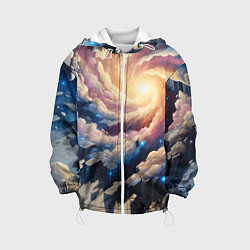 Куртка с капюшоном детская Космическая галактика - нейроарт фантазия, цвет: 3D-белый