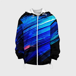 Куртка с капюшоном детская Синии кисти краски на черном, цвет: 3D-белый