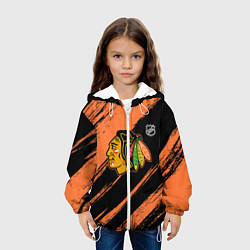 Куртка с капюшоном детская Чикаго Блэкхокс - фон с оранжевыми потертостами, цвет: 3D-белый — фото 2