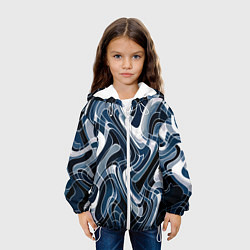 Куртка с капюшоном детская Тёмно-синий искажённая абстракция, цвет: 3D-белый — фото 2