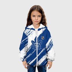 Куртка с капюшоном детская Торонто Мейпл Лифс - брызги синей краски, цвет: 3D-белый — фото 2