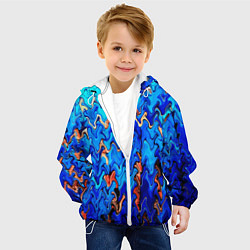 Куртка с капюшоном детская Сине-голубой стекающая абстракция, цвет: 3D-белый — фото 2