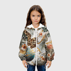Куртка с капюшоном детская Мрамор с цветами и леопардовый узор, цвет: 3D-белый — фото 2