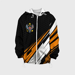 Куртка с капюшоном детская Российская империя - оранжевый спорт, цвет: 3D-белый