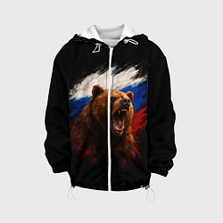 Куртка с капюшоном детская Медведь на фоне триколора, цвет: 3D-белый