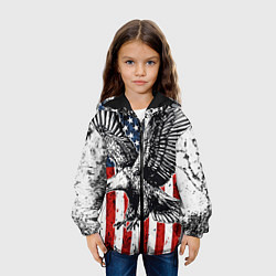Куртка с капюшоном детская Орел на фоне американского флага USA, цвет: 3D-черный — фото 2