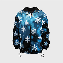 Куртка с капюшоном детская Стилизованный паттерн со снежинками тёмно-синий, цвет: 3D-черный