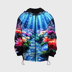 Куртка с капюшоном детская Цветы на глубине освещённые лучами, цвет: 3D-черный