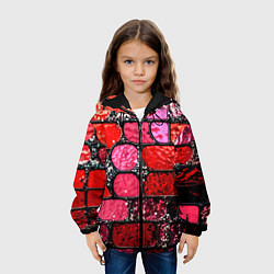 Куртка с капюшоном детская Рубиновый красный витражные плитки, цвет: 3D-черный — фото 2