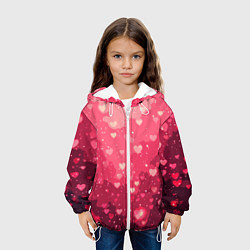 Куртка с капюшоном детская Розовый с сердечками паттерн, цвет: 3D-белый — фото 2