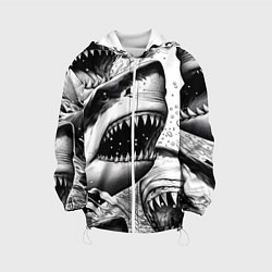 Куртка с капюшоном детская Белая акула - стая, цвет: 3D-белый