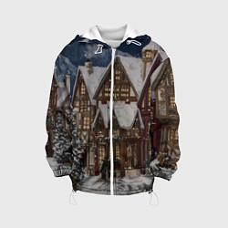 Куртка с капюшоном детская Новогодние дома, цвет: 3D-белый