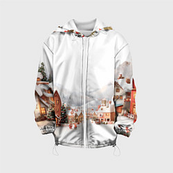 Куртка с капюшоном детская Новогодняя улица, цвет: 3D-белый