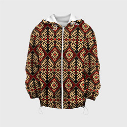 Куртка с капюшоном детская Славянский вышивной орнамент макошь, цвет: 3D-белый