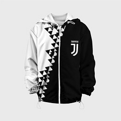 Куртка с капюшоном детская Juventus черно белая геометрия текстура, цвет: 3D-белый