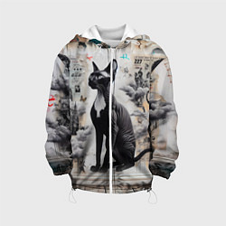 Куртка с капюшоном детская Кошка Корниш-рекс - ретро граффити, цвет: 3D-белый