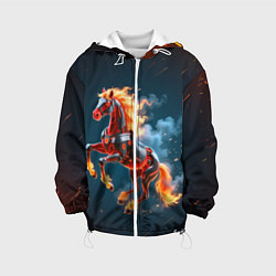 Куртка с капюшоном детская Огненная лошадь киборг, цвет: 3D-белый