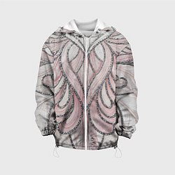 Куртка с капюшоном детская Нежно розовый орнамент из перьев, цвет: 3D-белый