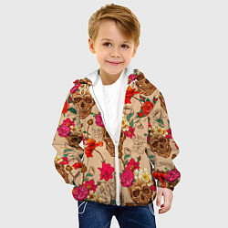 Куртка с капюшоном детская Черепа в цветах, цвет: 3D-белый — фото 2