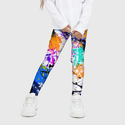 Леггинсы для девочки Брызги и мазки разноцветных красок на белом фоне, цвет: 3D-принт — фото 2